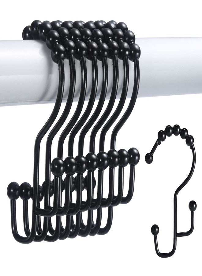 SUTINE Shower Curtain Hooks, 12 Pcs Double Shower Curtain Hooks Rings, Black Shower Curtain Hooks Rust Proof, Stainless Steel Bathroom Shower Hooks for Shower Curtain, Towels, Clothing, Black - Image 1