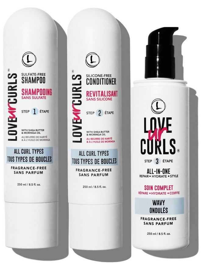 Love Ur Curls LUS (Love Ur Self) Fragrance-Free 3-Step System Shampoo and Conditioner Set with All-in-One Styler for Wavy Hair Nongreasy & Moisturizing - 8.5oz each - Image 1