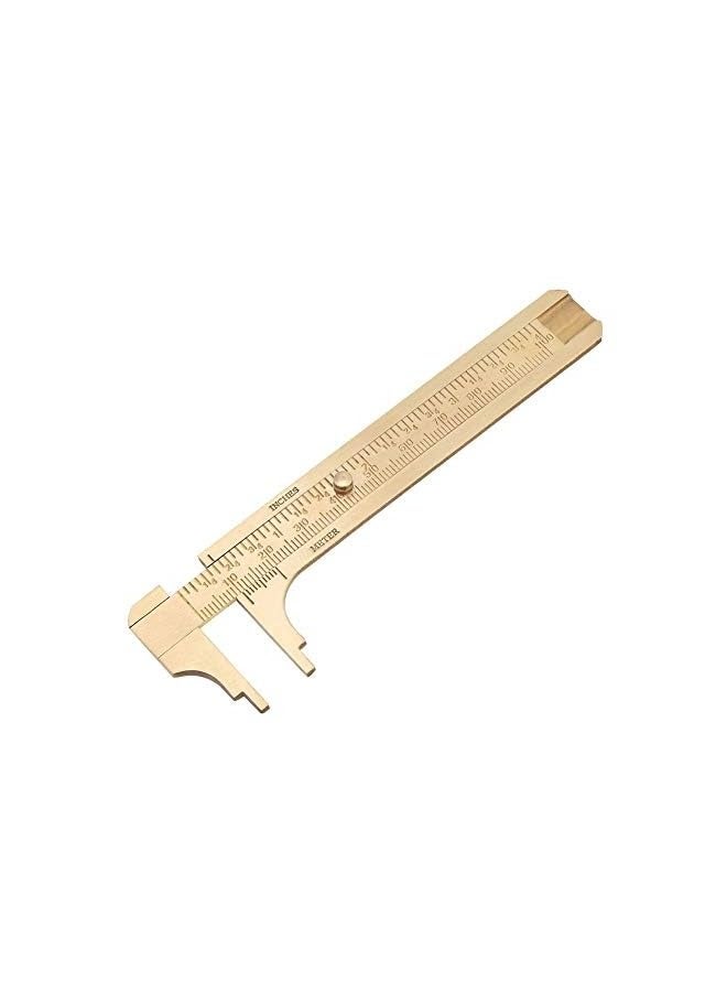 PROMASS Retro Vernier Caliper, 1pc Mini Brass Sliding Gauge Pocket Vernier Caliper Ruler Measuring Tool Double Scales mm/inch (100mm)  - Image 1
