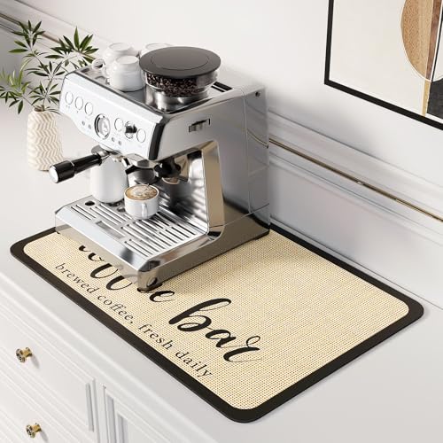 DK177 Coffee Mat - Dish Drying Mat for Kitchen Counter , Hide Stain, Absorbent with Waterproof Rubber Backing, Fit Kitchen Dish Rack Bar Accessories, 24" x 16" - Image 1