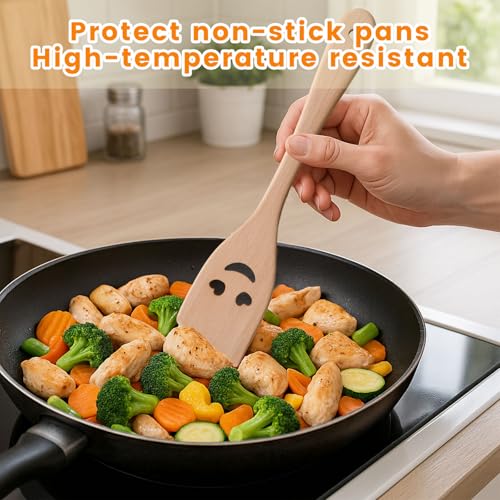 HANSGO 5PCS Wooden Spoons for Cooking, Funny Wooden Utensil Set Wood Spatulas with Smile Faces Cute Kitchen Accessories, Best Cooking Gifts for Housewarming Wedding Holidays - Image 2