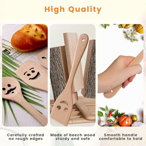 HANSGO 5PCS Wooden Spoons for Cooking, Funny Wooden Utensil Set Wood Spatulas with Smile Faces Cute Kitchen Accessories, Best Cooking Gifts for Housewarming Wedding Holidays - Image 5
