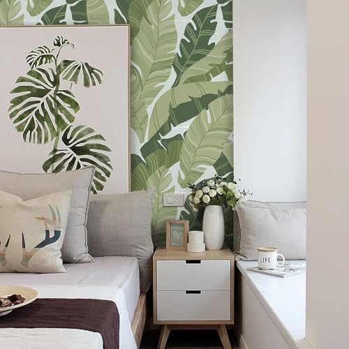 Fiula Peel and Stick Wallpaper Green Leaves Tropical Palm Wallpaper 16.1" × 118" Contact Paper Removable Self-Adhesive Wall Paper Decorative Shelf Drawer Liner Roll Waterproof - Image 2