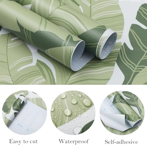 Fiula Peel and Stick Wallpaper Green Leaves Tropical Palm Wallpaper 16.1" × 118" Contact Paper Removable Self-Adhesive Wall Paper Decorative Shelf Drawer Liner Roll Waterproof - Image 5