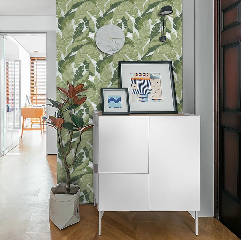 Fiula Peel and Stick Wallpaper Green Leaves Tropical Palm Wallpaper 16.1" × 118" Contact Paper Removable Self-Adhesive Wall Paper Decorative Shelf Drawer Liner Roll Waterproof - Image 4
