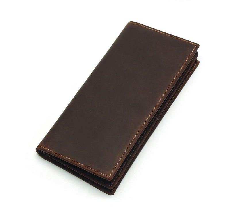 LUUFAN Men's Vintage Genuine Leather Long Bifold Wallet With Zipper Pocket - Image 1