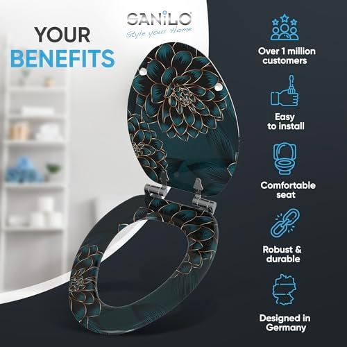 SANILO Wooden Toilet Seat with Soft Close [ELONGATED] - Decorative, Quiet & Slow Close Molded Wood Seat - With Strong Bumpers & Hinges - Adjustable Fit - Dahlia - Image 2