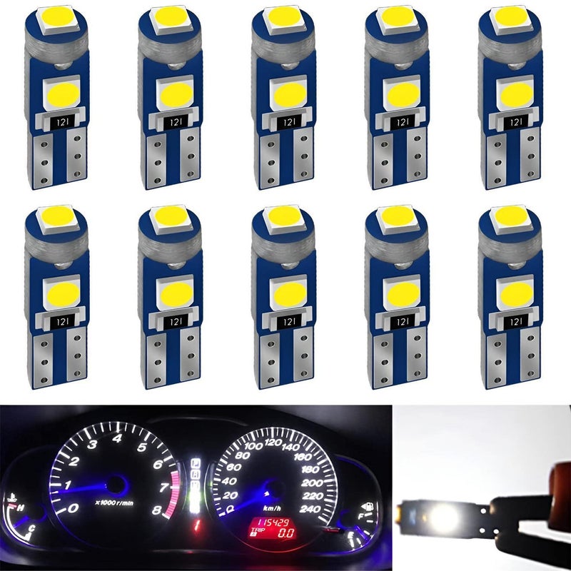 AUXLIGHT White T5 37 74 2721 PC74 PC37 LED Bulb 3030 Chips Super Bright 12 Volt Replacements Interior Dome Map Dashboard Indicator Instrument Panel Gauge Cluster Lamp Lights Pack of 10