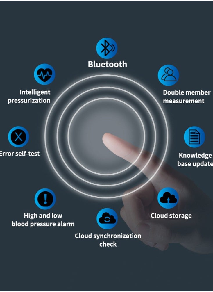 جوشبيرغ - جهاز قياس ضغط الدم، جهاز قياس ضغط الدم الرقمي الذكي بذراع علوي يعمل بتقنية البلوتوث، شاشة LCD كبيرة، قراءات تلقائية دقيقة قابلة لإعادة الشحن عبر USB، كشف صوتي لعدم انتظام ضربات القلب - Image 1