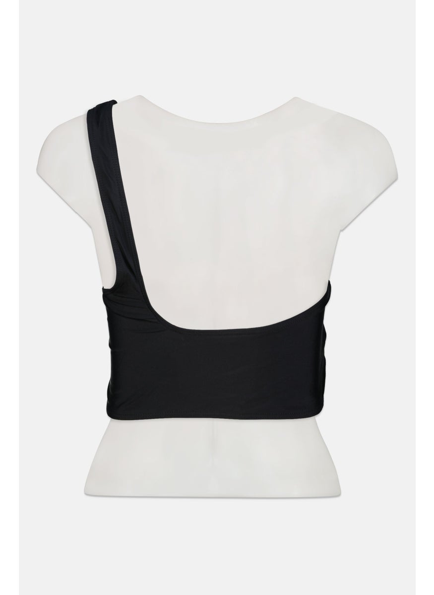 4th & Reckless Women Plain One Shoulder Bikini Top, Black  - Image 2