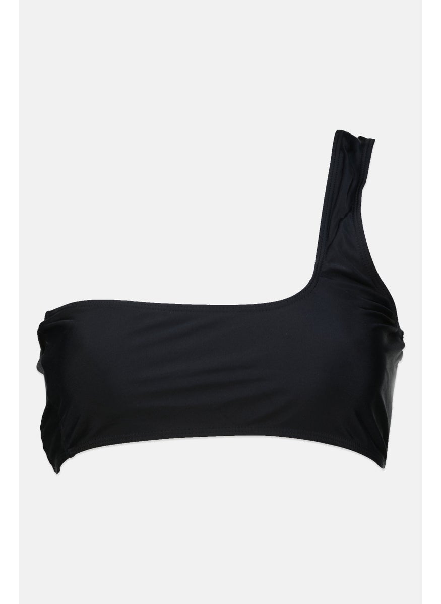 4th & Reckless Women Plain One Shoulder Bikini Top, Black  - Image 1
