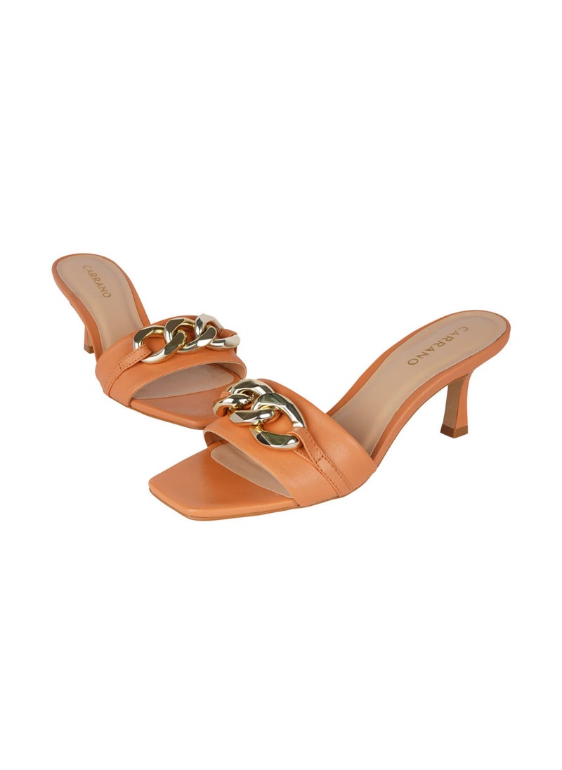 CARRANO - Carrano Ladies Open Back Chain-detail Thin Heel Sandals 322017 Cab422 - Image 1