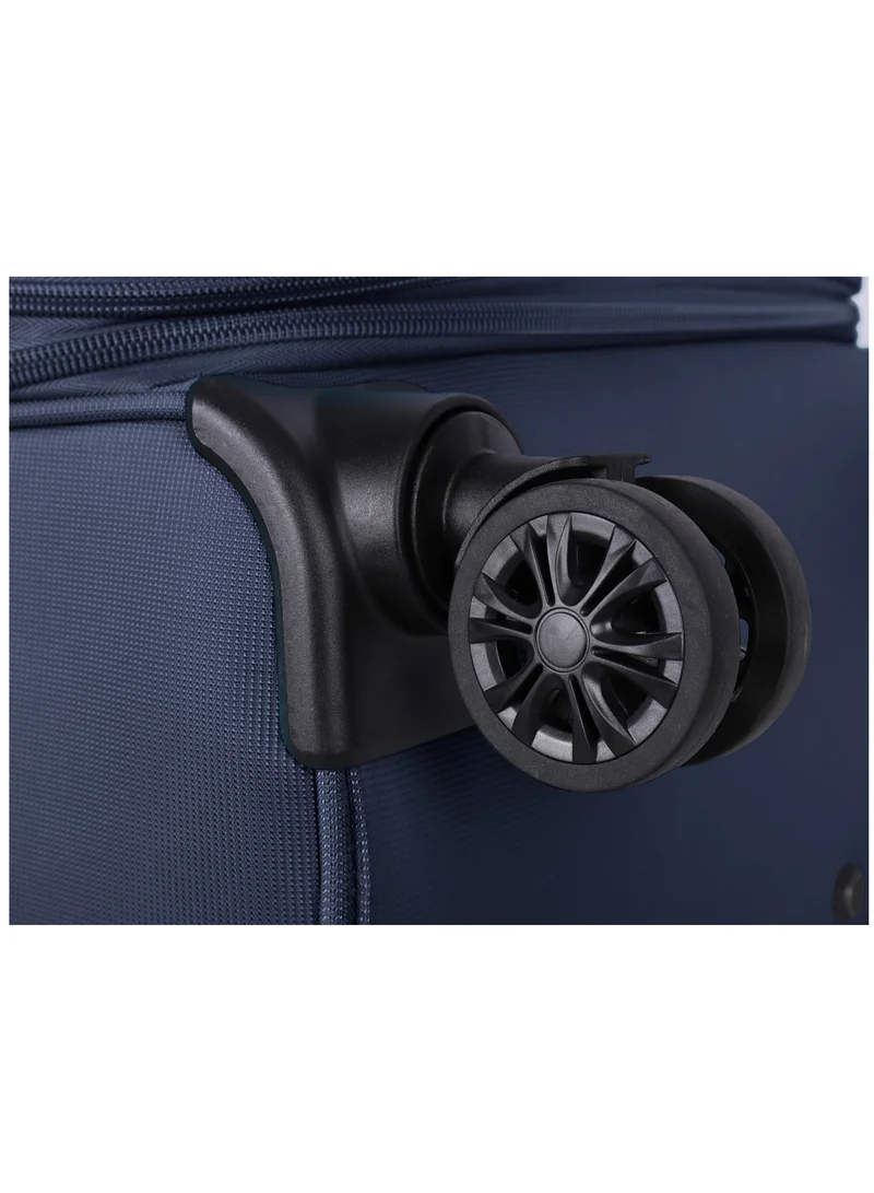 eminent Unisex Soft Travel Bag Medium Luggage Trolley Polyester Lightweight Expandable 4 Double Spinner Wheeled Suitcase with 3 Digit TSA lock E788 Navy Blue