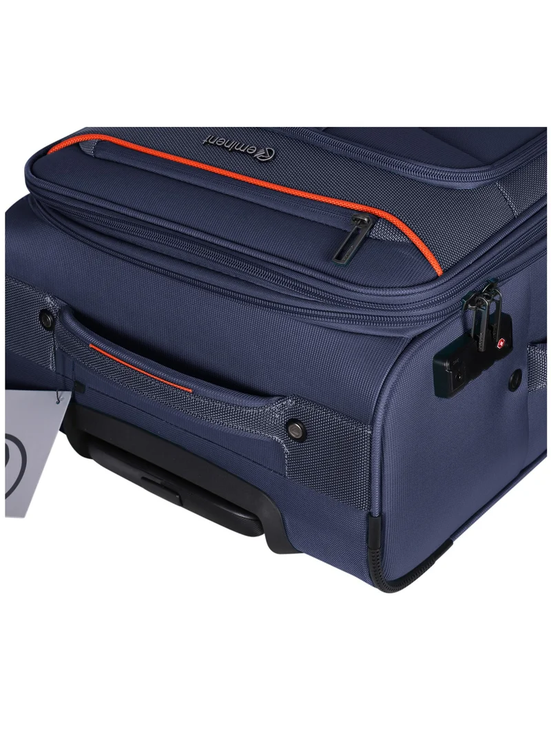 eminent Unisex Soft Travel Bag Medium Luggage Trolley Polyester Lightweight Expandable 4 Double Spinner Wheeled Suitcase with 3 Digit TSA lock E788 Navy Blue