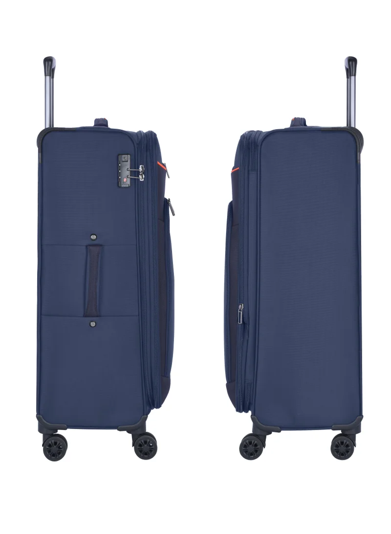 eminent Unisex Soft Travel Bag Medium Luggage Trolley Polyester Lightweight Expandable 4 Double Spinner Wheeled Suitcase with 3 Digit TSA lock E788 Navy Blue