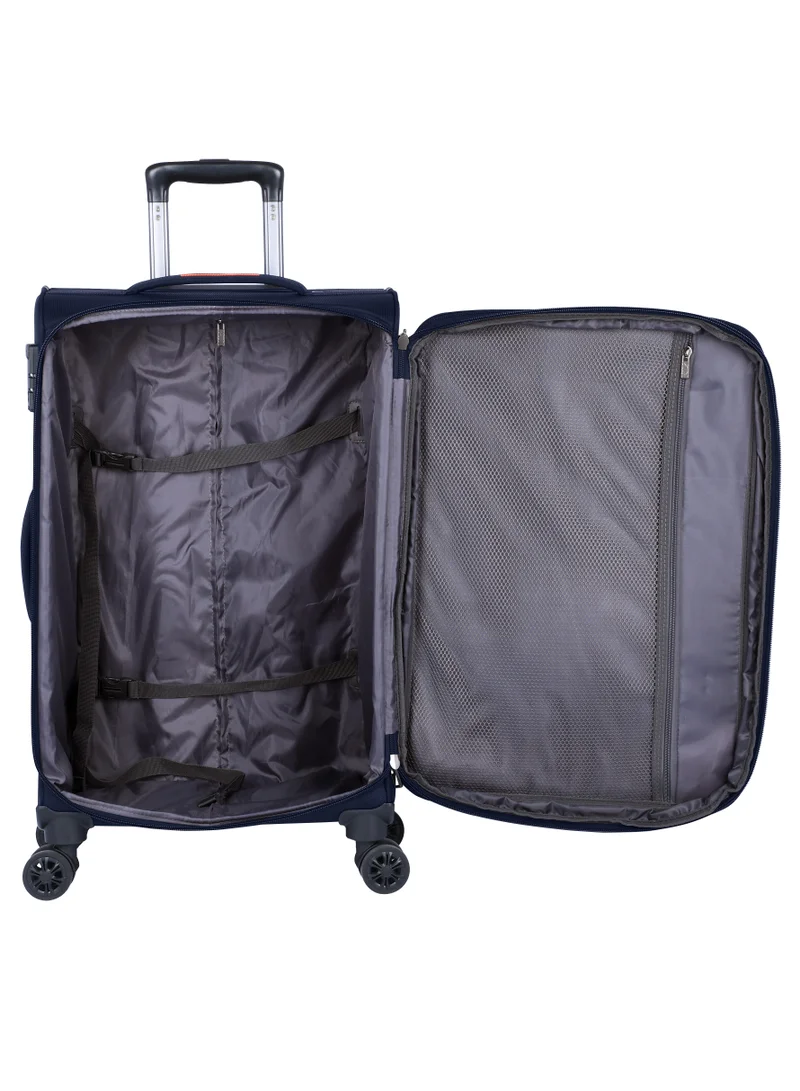 eminent Unisex Soft Travel Bag Medium Luggage Trolley Polyester Lightweight Expandable 4 Double Spinner Wheeled Suitcase with 3 Digit TSA lock E788 Navy Blue