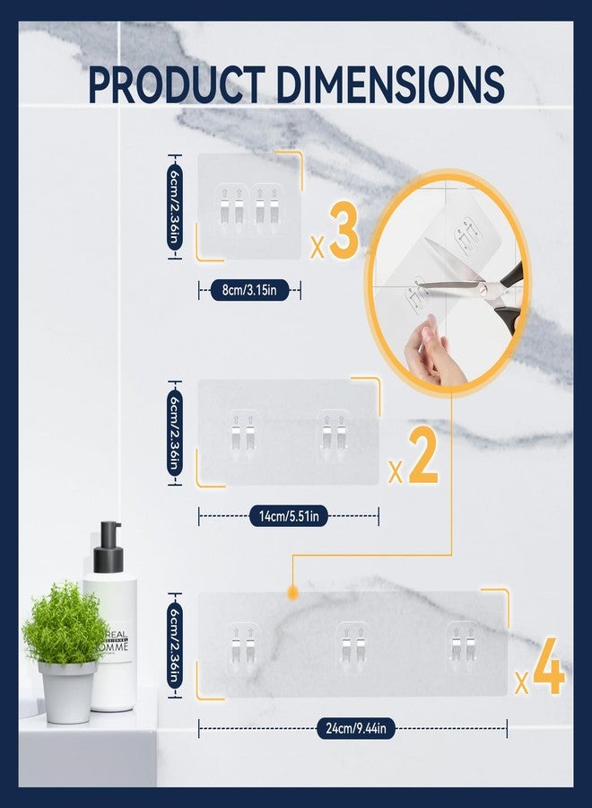 YASONIC 9-Pack Shower Caddy Adhesive Replacement - Transparent Waterproof Strips with Hooks, No Drilling Adhesive for Bath Storage Shelves, Kitchen Racks, Shower Basket & Soap Holder - Image 5