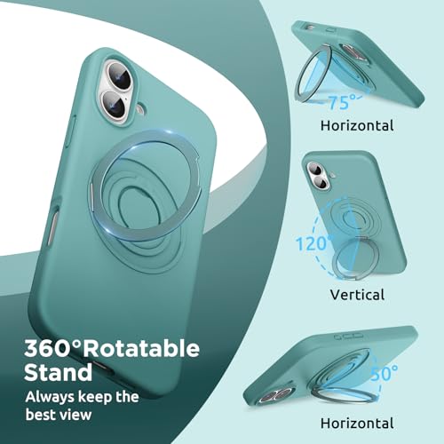 SURPHY 360° Magnetic Stand for iPhone 16 Plus Case with Finger Ring, Compatible with MagSafe, with Screen Protector, Ring Stand and Finger Phone Case for 16 Plus 6.7 inch 2024, Green - Image 3