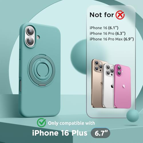 SURPHY 360° Magnetic Stand for iPhone 16 Plus Case with Finger Ring, Compatible with MagSafe, with Screen Protector, Ring Stand and Finger Phone Case for 16 Plus 6.7 inch 2024, Green - Image 2