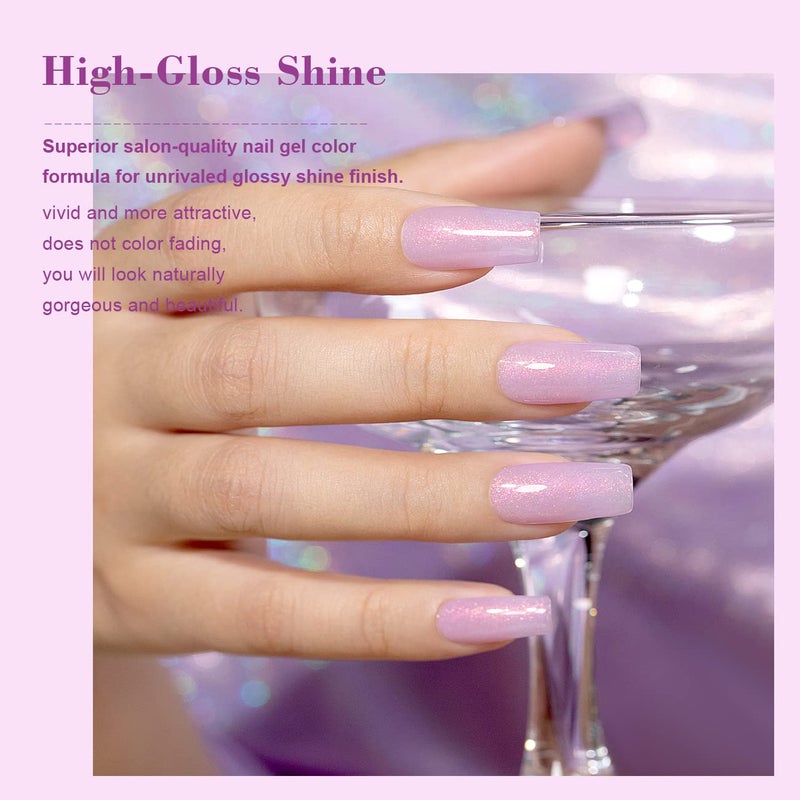 RARJSM Shimmer Glitter Gel Nail Polish Light Purple Chunky Sparkle Holographic Rainbow Iridescent Nude Jelly Gel Polish Lavender Single Bottle Soak off UV LED Cured for Home Salon Manicure 15ML - Image 3