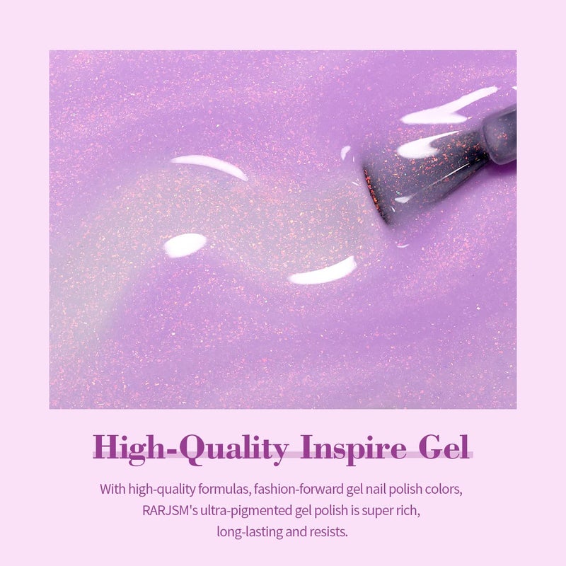 RARJSM Shimmer Glitter Gel Nail Polish Light Purple Chunky Sparkle Holographic Rainbow Iridescent Nude Jelly Gel Polish Lavender Single Bottle Soak off UV LED Cured for Home Salon Manicure 15ML - Image 5