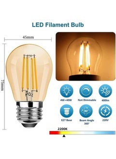 HUA QIANG WANG 10pcs E27 Edison Bulb, Amber Glass, LED Filament Bulb 4W G45, Warm Light  - Image 2