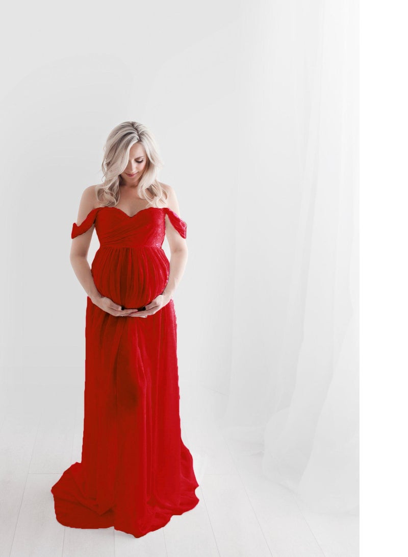 Loquat Women Pregnant Long Dress Red  - Image 2