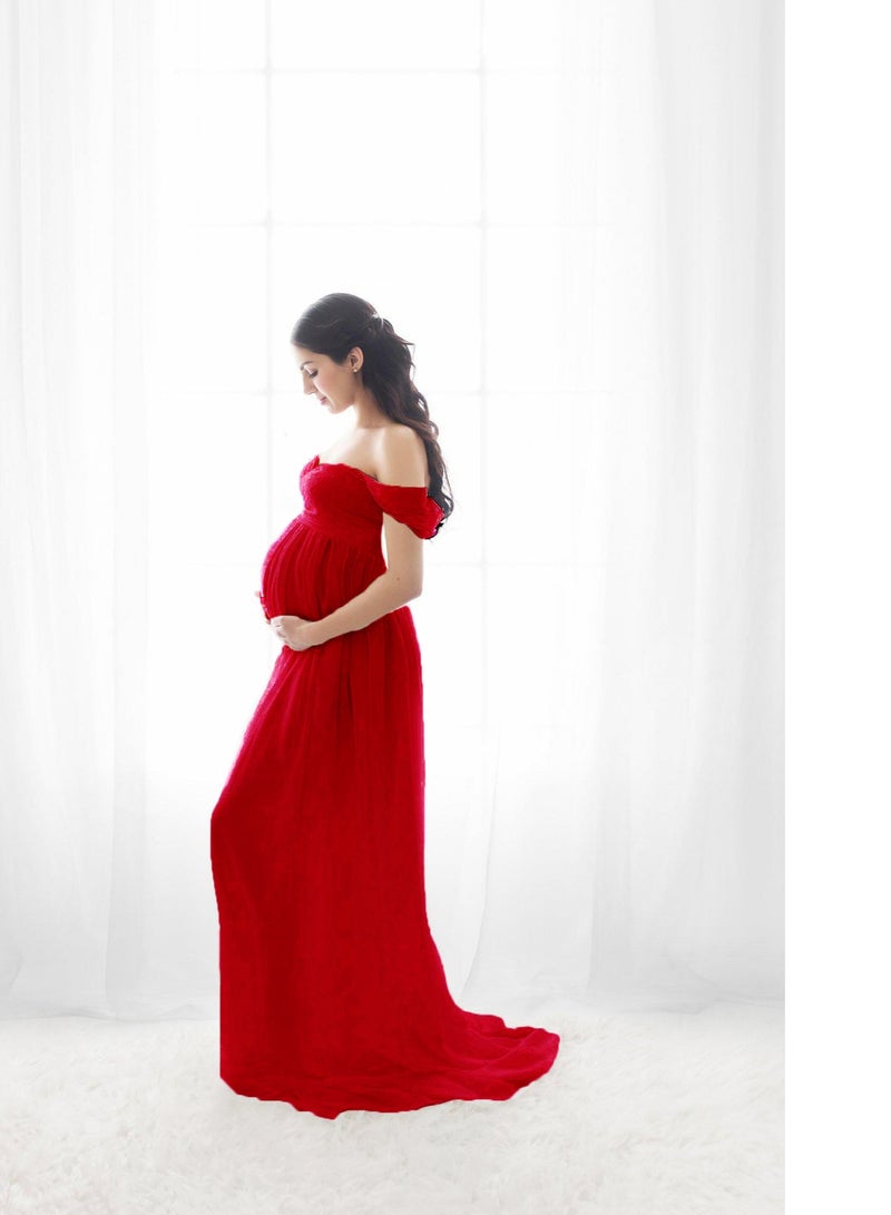 Loquat Women Pregnant Long Dress Red  - Image 1