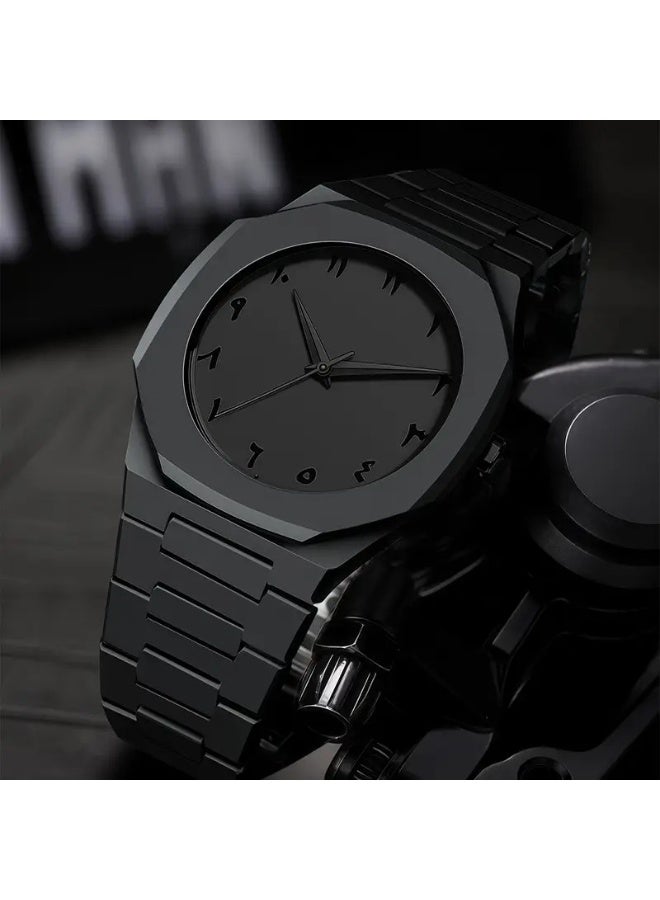 Professional Quartz Wrist Watch for Men & Women – Black Analog Watch with Arabic Numerals, Stainless Steel Strap, Octagonal Dial, Water-Resistant, Elegant Gift - Image 2