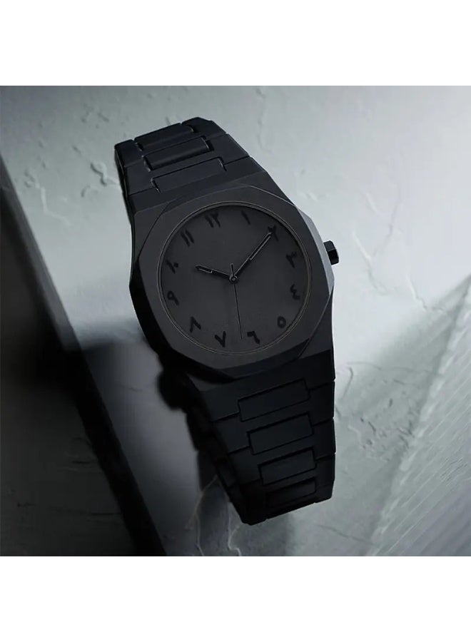 Professional Quartz Wrist Watch for Men & Women – Black Analog Watch with Arabic Numerals, Stainless Steel Strap, Octagonal Dial, Water-Resistant, Elegant Gift - Image 5