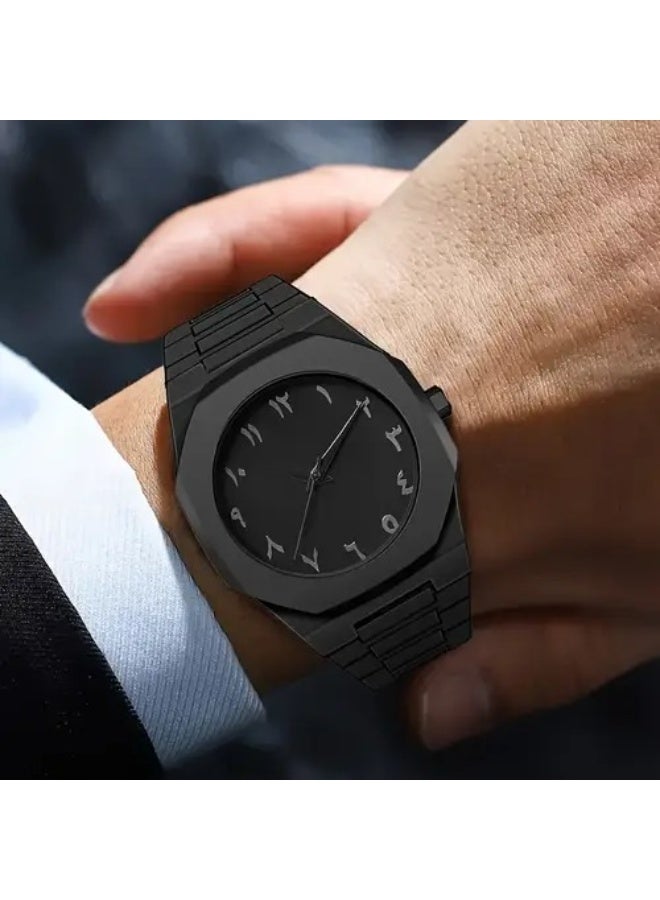 Professional Quartz Wrist Watch for Men & Women – Black Analog Watch with Arabic Numerals, Stainless Steel Strap, Octagonal Dial, Water-Resistant, Elegant Gift - Image 4