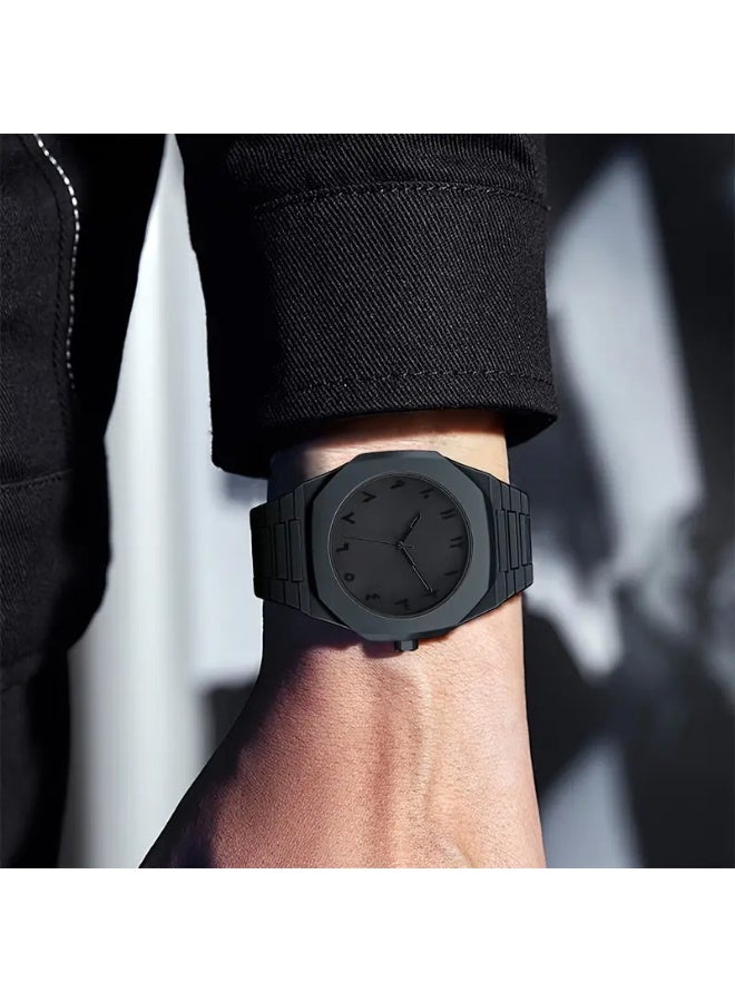 ساعة يد كوارتز احترافية للرجال والنساء - ساعة تناظرية سوداء بأرقام عربية، حزام من الفولاذ المقاوم للصدأ، قرص مثمّن الشكل، مقاومة للماء، هدية أنيقة - Image 3