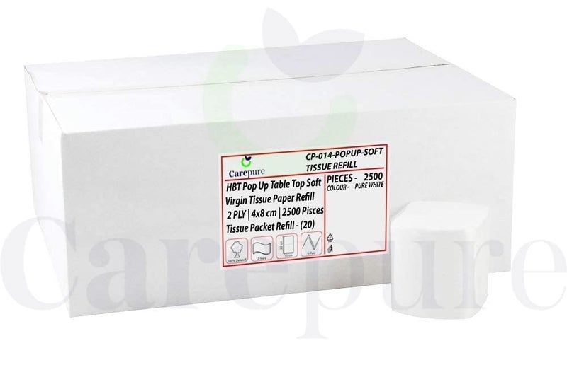 Carepure HBT Pop Up Table Top Soft Virgin Tissue Paper Box Holder Refill | 2 PLY | 4x8 cm | 4500 Pisces Of paper - 36 Packet of Soft Paper Refills - Image 4