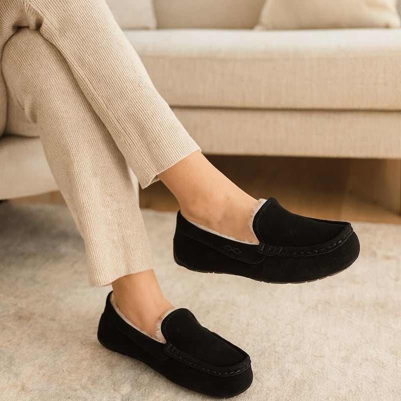 Project Cloud 100% Genuine Leather Slippers for Women - Fur Lined Outdoor Slippers for Women Footwear with Memory Foam - Stylish Womens Moccasin (Cathi, BLK, 7) - Image 2