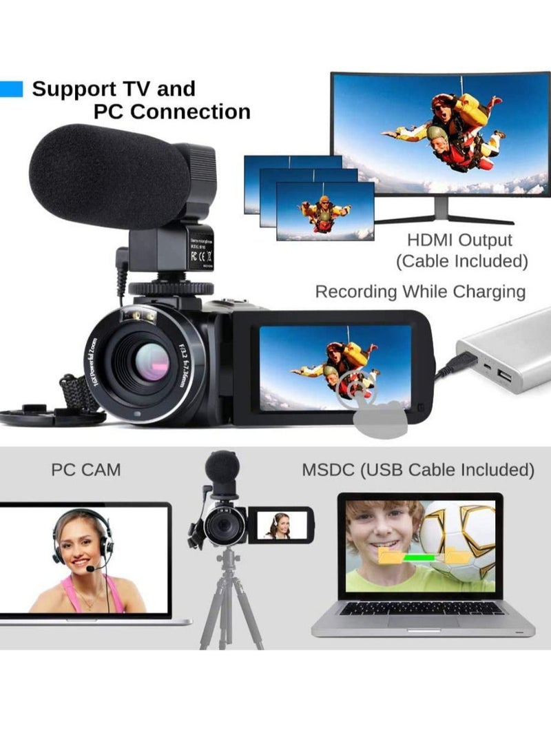 Generic كاميرا فيديو رقمية بدقة 4K بدقة 48 ميجابكسل مزودة بتقنية WiFi وشاشة تعمل باللمس وكاميرا رقمية عالية الوضوح ومسجل فيديو وميكروفون ومثبت محمول مع بطاريتين وبطاقات SD سعة 32 جيجابايت  - Image 3