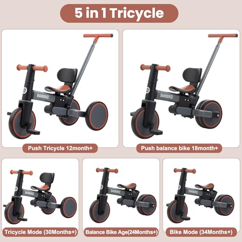Bobike 5in1 Tricycle for Toddlers 18 Months to 5 Years Old Toddler Bike Kids Tricycle with Push Handle and Backrest Toddler Balance Bike with Easy Assembly for Boys and Girls Grey - Image 5