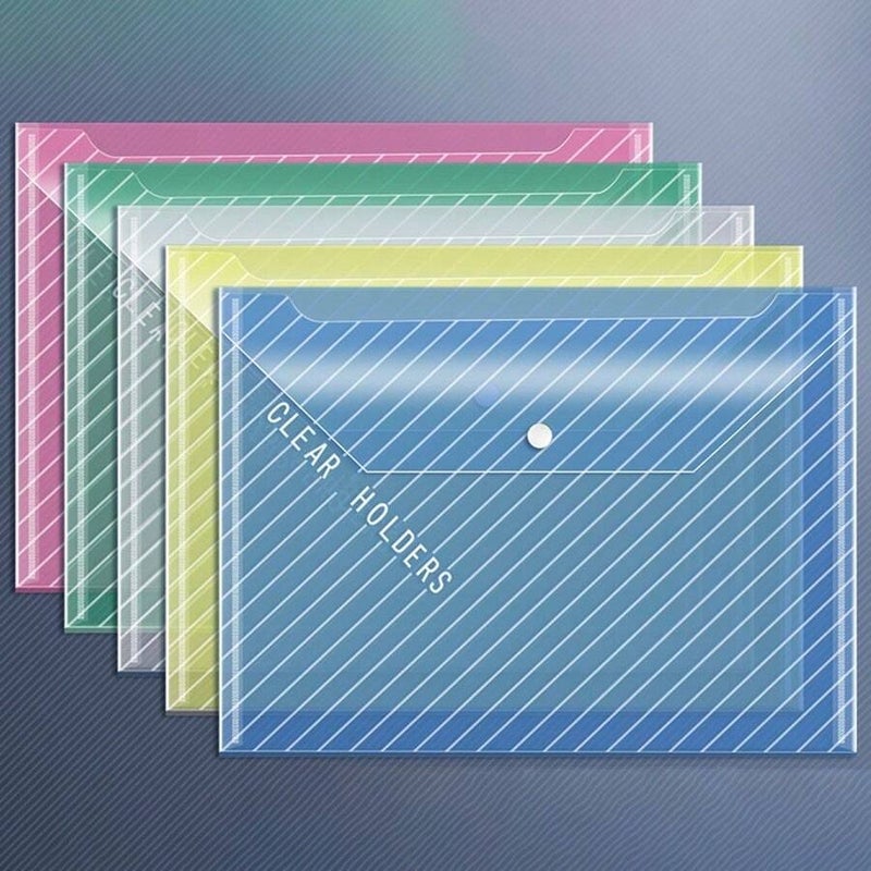 شي إن 5-10pcs-20PCS محفظة مستندات بتصميم شريط شفاف ملون بحجم A4 مع غطاء زر قابل للإغلاق - Image 1