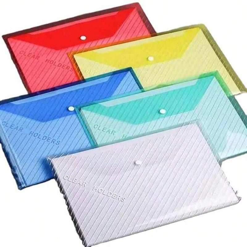 شي إن 5-10pcs-20PCS محفظة مستندات بتصميم شريط شفاف ملون بحجم A4 مع غطاء زر قابل للإغلاق - Image 4