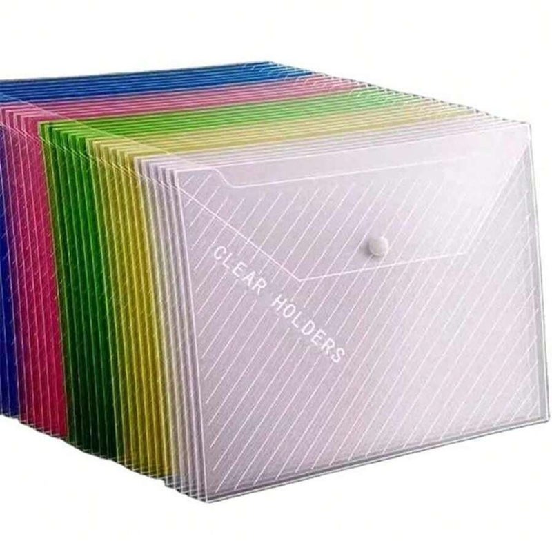 شي إن 5-10pcs-20PCS محفظة مستندات بتصميم شريط شفاف ملون بحجم A4 مع غطاء زر قابل للإغلاق - Image 3