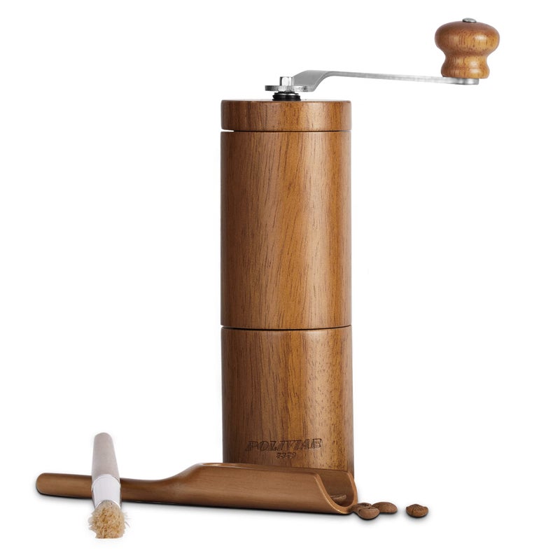 POLIVIAR 7379 POLIVIAR Manual Coffee Grinder Coffee Bean Grinder with Adjustable Ceramic Burr Vintage Style Wooden Hand Coffee Grinder Portable Burr Coffee Grinder with Brush and Spoon JX2022CG10 