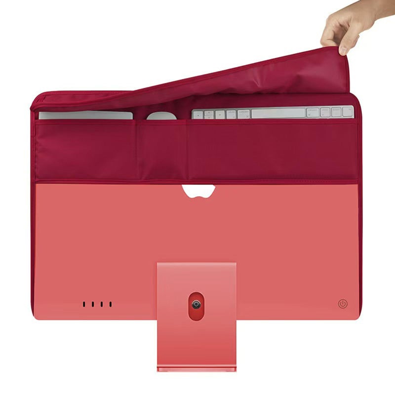 ALHBEJT Monitor Dust Cover for iMac 24 inch PU Leather AntiStatic Dustproof Protective Case for LCDLEDHD Panel Case Computer Sleeve Monitor Dust Cover with Rear Pocket Red 24inch - Image 2