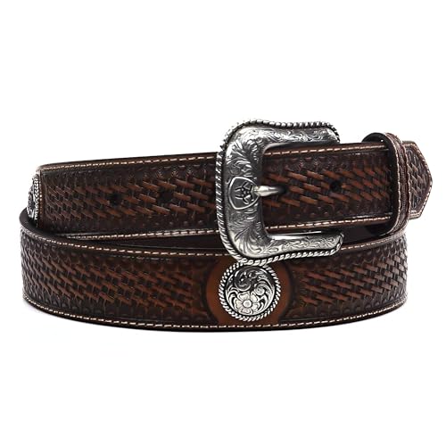 ARIAT Men's Basketweave-Stamped Leather Western Belt with Silver Conchos, Tan, 36 - Image 5