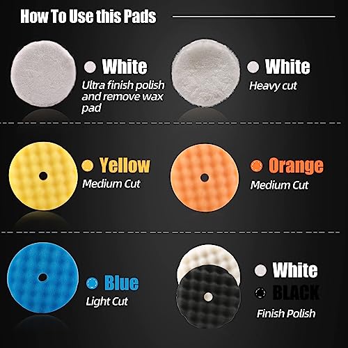 ZFE Buffing Polishing Pads, ZFE 7Pcs 6"(150mm) Waffle Foam Buffing Pads Polishing Pads Wool Pad Kit for 6Inch Backing Plate RO/DA/GA Car Polisher Boat Compounding, Polishing and Waxing - Image 4