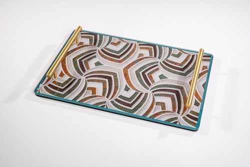 VINCA DECOR VINCA DECOR Elegance Spectrum Glass Serving Tray | Harmonious Blend of Grey, Orange, Turquoise, and Brown with a Plush Suede Base; Matching Tissue Holder Available to Enhance Your Home Decor  - Image 5