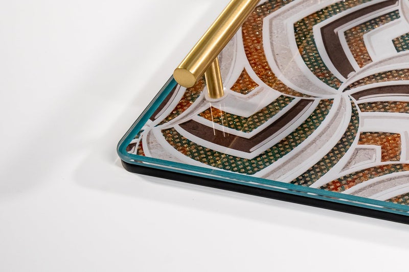 VINCA DECOR VINCA DECOR Elegance Spectrum Glass Serving Tray | Harmonious Blend of Grey, Orange, Turquoise, and Brown with a Plush Suede Base; Matching Tissue Holder Available to Enhance Your Home Decor  - Image 2
