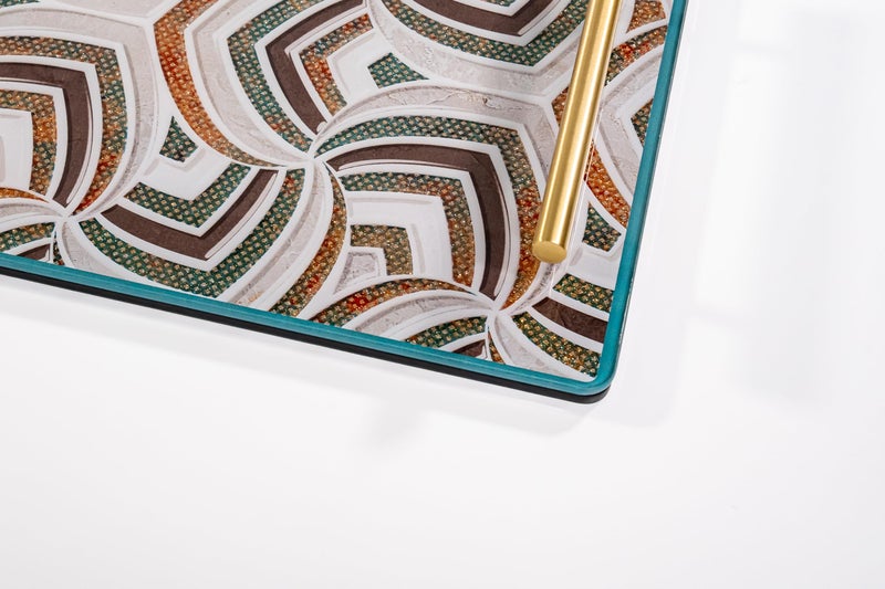 VINCA DECOR VINCA DECOR Elegance Spectrum Glass Serving Tray | Harmonious Blend of Grey, Orange, Turquoise, and Brown with a Plush Suede Base; Matching Tissue Holder Available to Enhance Your Home Decor  - Image 3