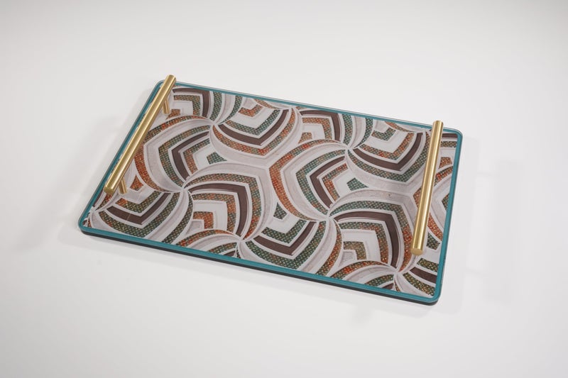 VINCA DECOR VINCA DECOR Elegance Spectrum Glass Serving Tray | Harmonious Blend of Grey, Orange, Turquoise, and Brown with a Plush Suede Base; Matching Tissue Holder Available to Enhance Your Home Decor  - Image 4