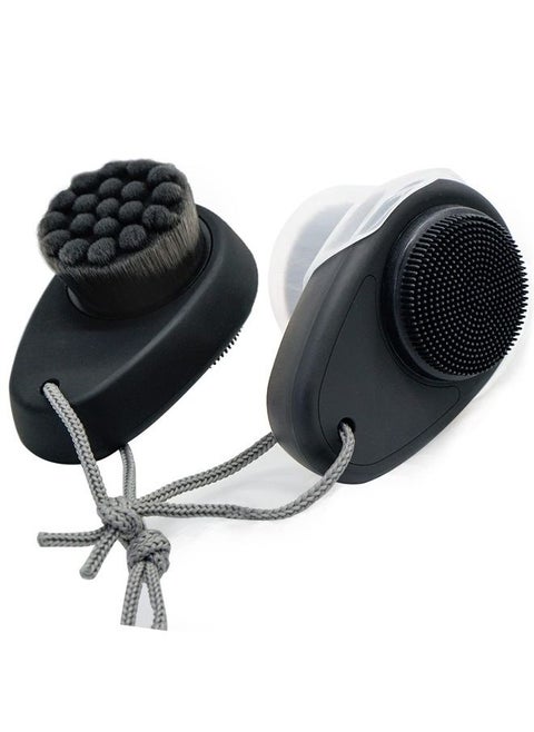 2 Pack Facial Cleansing Brushes - Double-Sided Face Scrubber for Deep Pore Cleansing and Exfoliation, Silicone & Soft Bristle Sides (Black & Black)