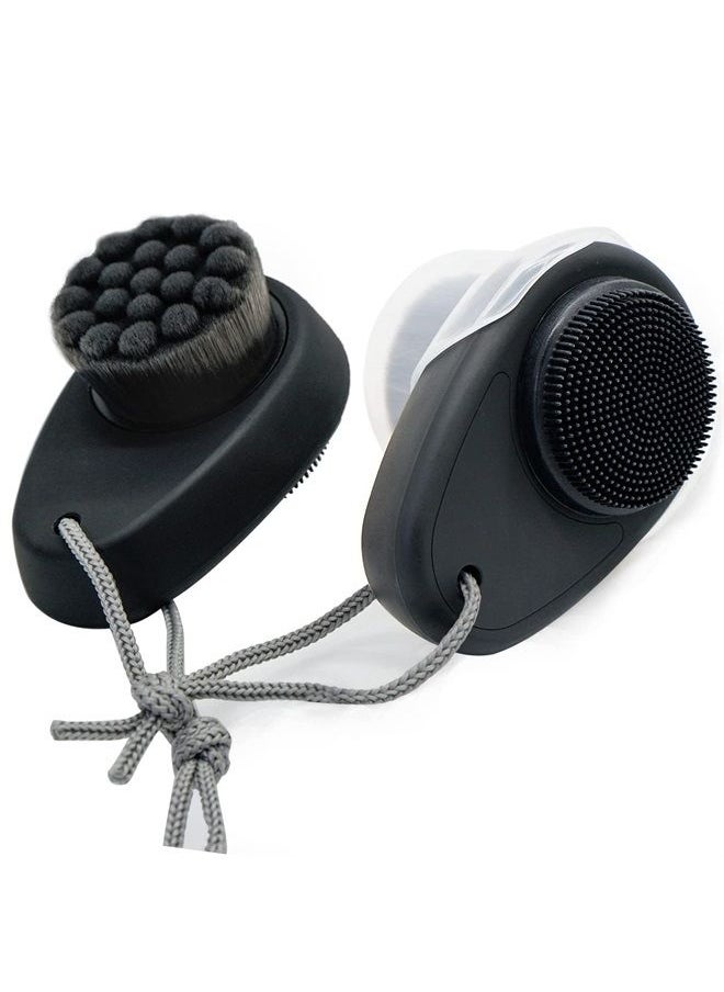 Leeshine - 2 Pack Facial Cleansing Brushes - Double-Sided Face Scrubber for Deep Pore Cleansing and Exfoliation, Silicone & Soft Bristle Sides (Black & Black) - Image 1