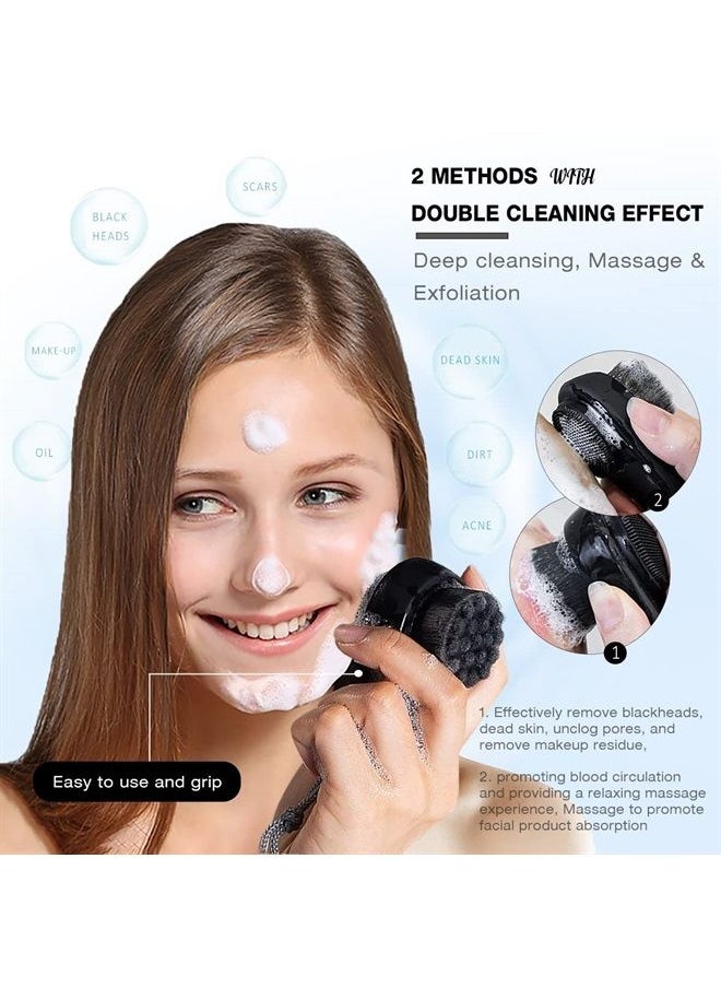 Leeshine - 2 Pack Facial Cleansing Brushes - Double-Sided Face Scrubber for Deep Pore Cleansing and Exfoliation, Silicone & Soft Bristle Sides (Black & Black) - Image 1